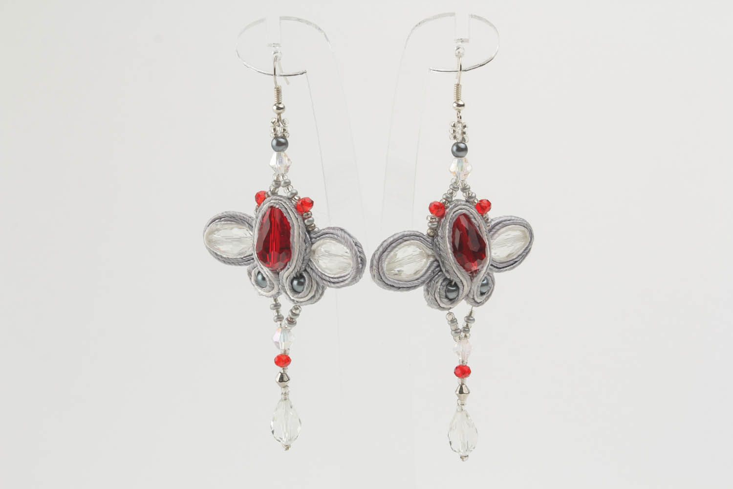 Long earrings with red beads photo 2