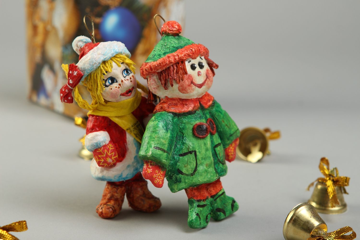 Tannenbaum Schmuck handmade Deko Weihnachten Pappmaschee Figuren Set 2 Stück foto 1