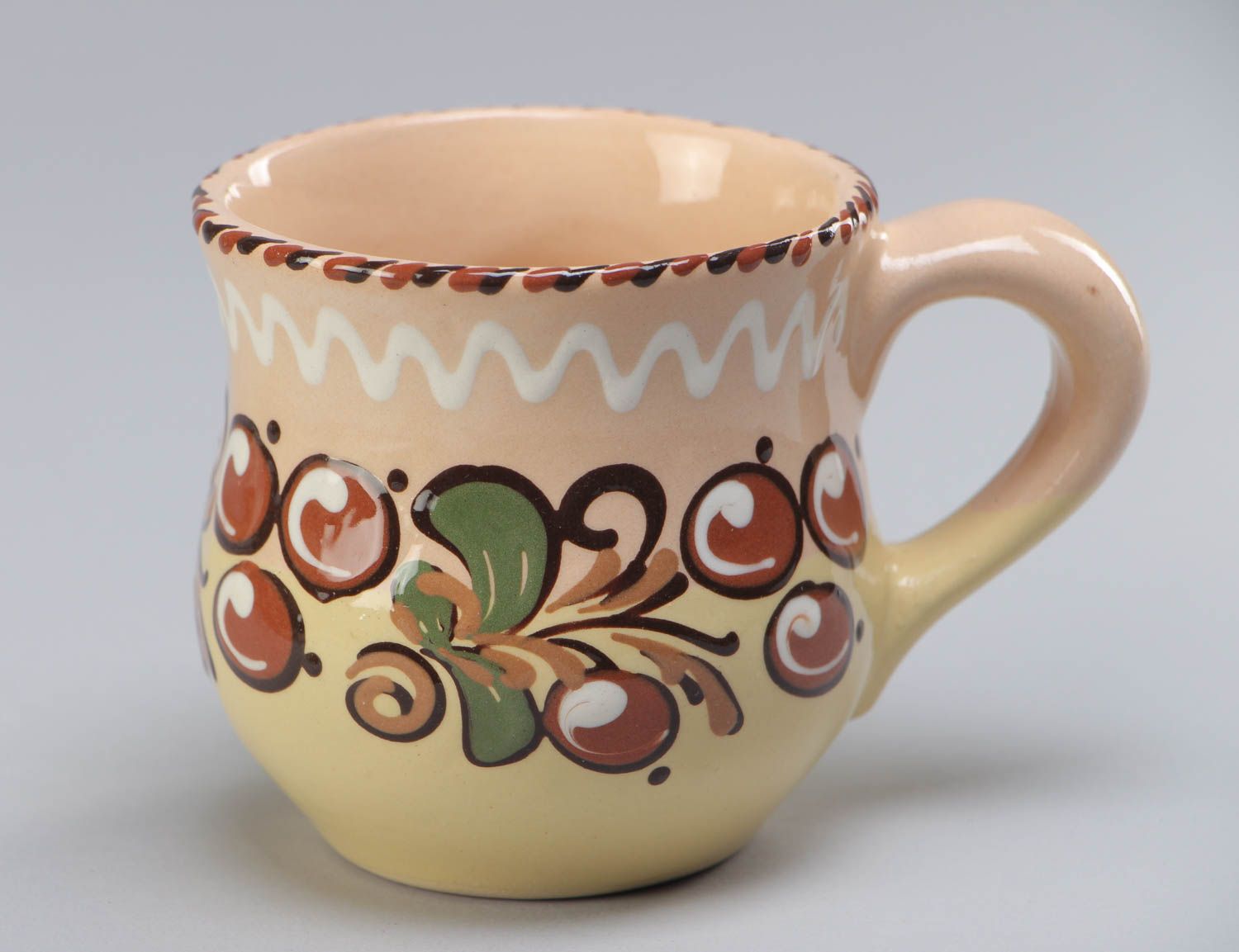 6 oz clay glazed coffee cup with fruit pattern and handle photo 2
