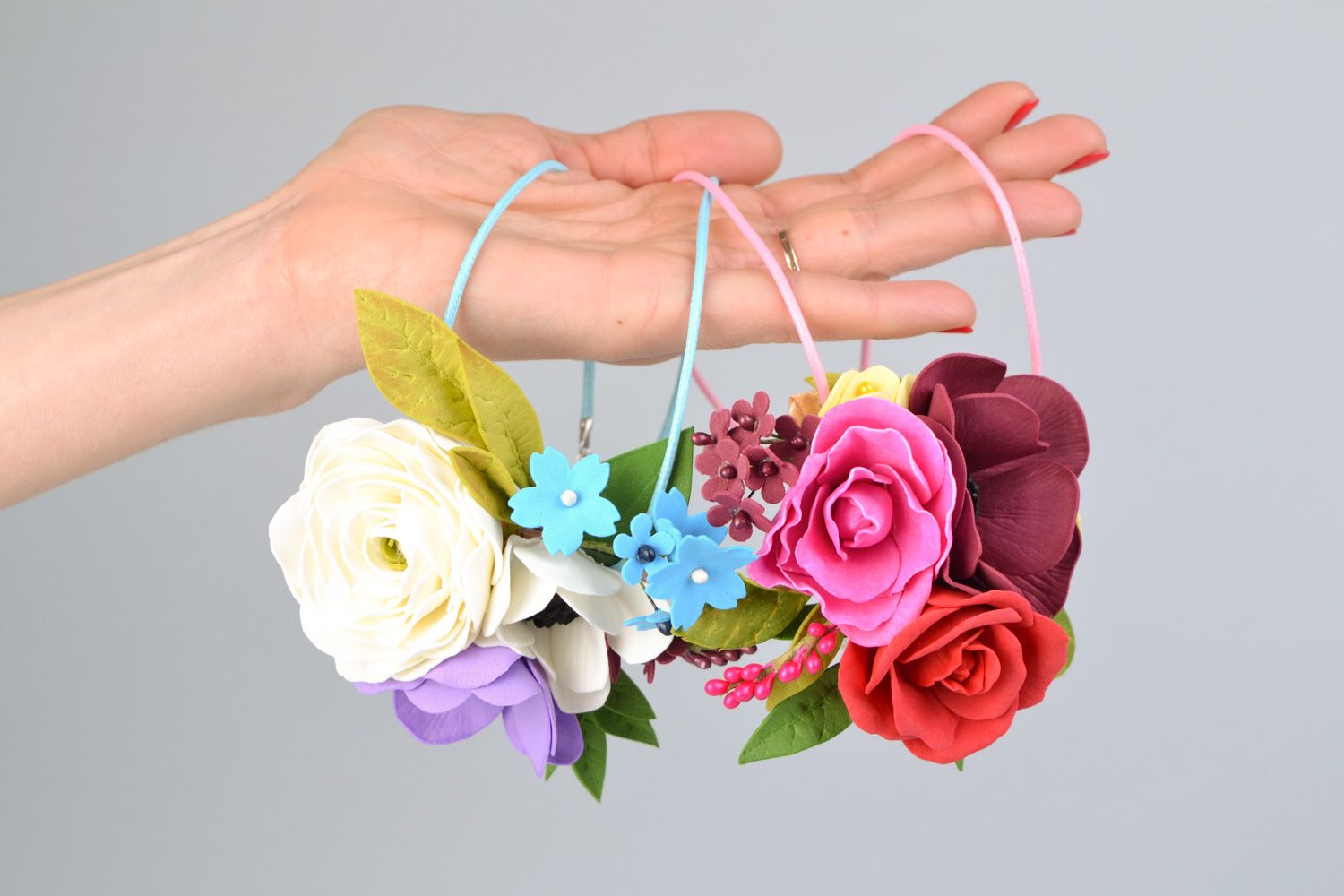 Collier Set Handgemacht mit Blumen aus Foamiran 2 Stk foto 2