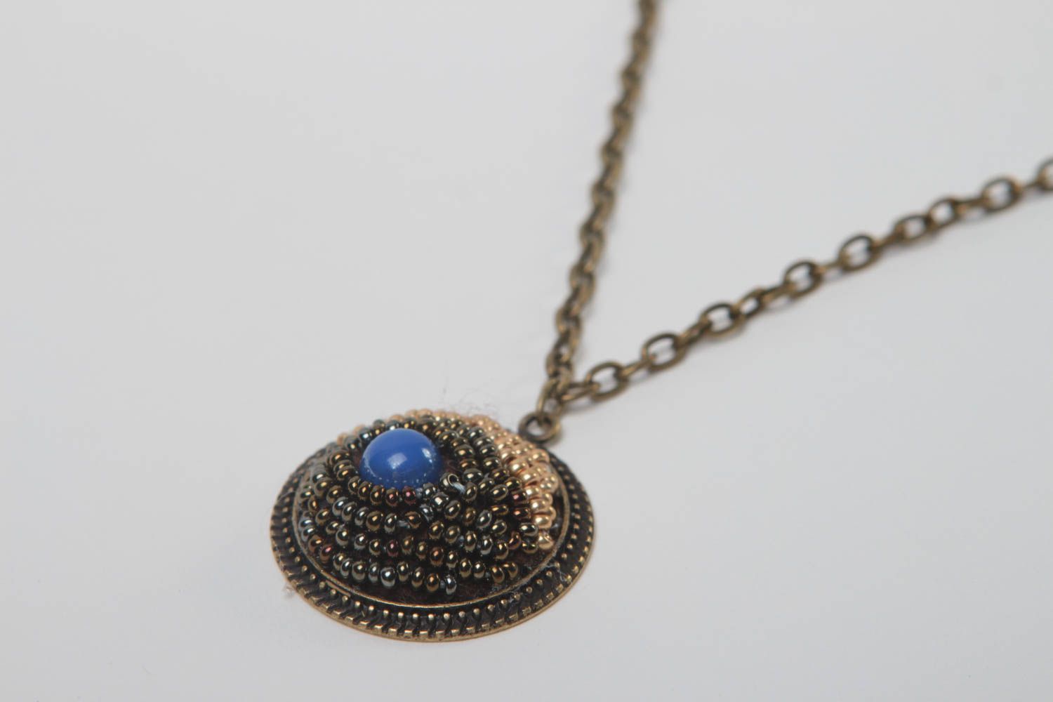 Seed beaded jewelry handmade vintage pendant designer women accessory present photo 3