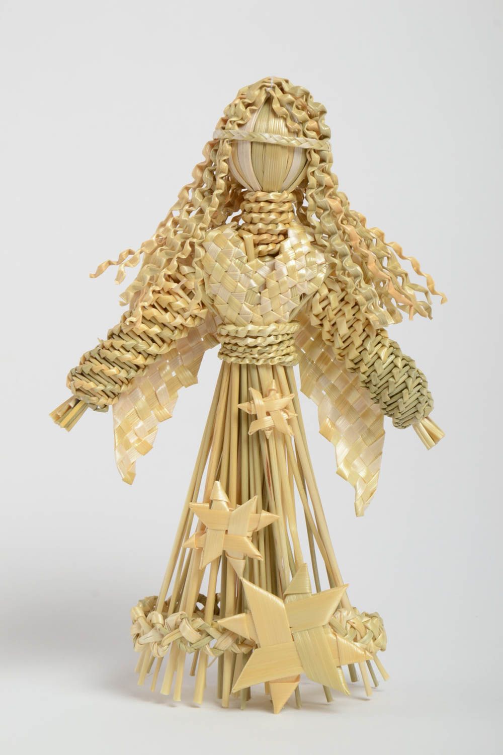 Decorative handmade toy unusual decor made of straw stylish statuette angel photo 2