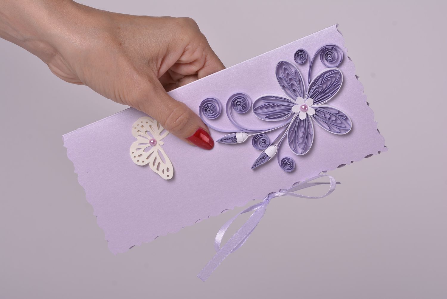 Carte de voeux fait main mauve avec fleur et papillon Cadeau original fille photo 4