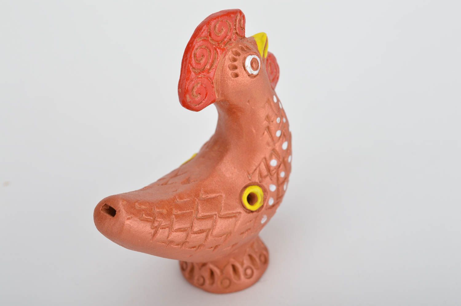 Расписная глиняная игрушка свистулька покрытая глазурью ручной работы Петушок  фото 5