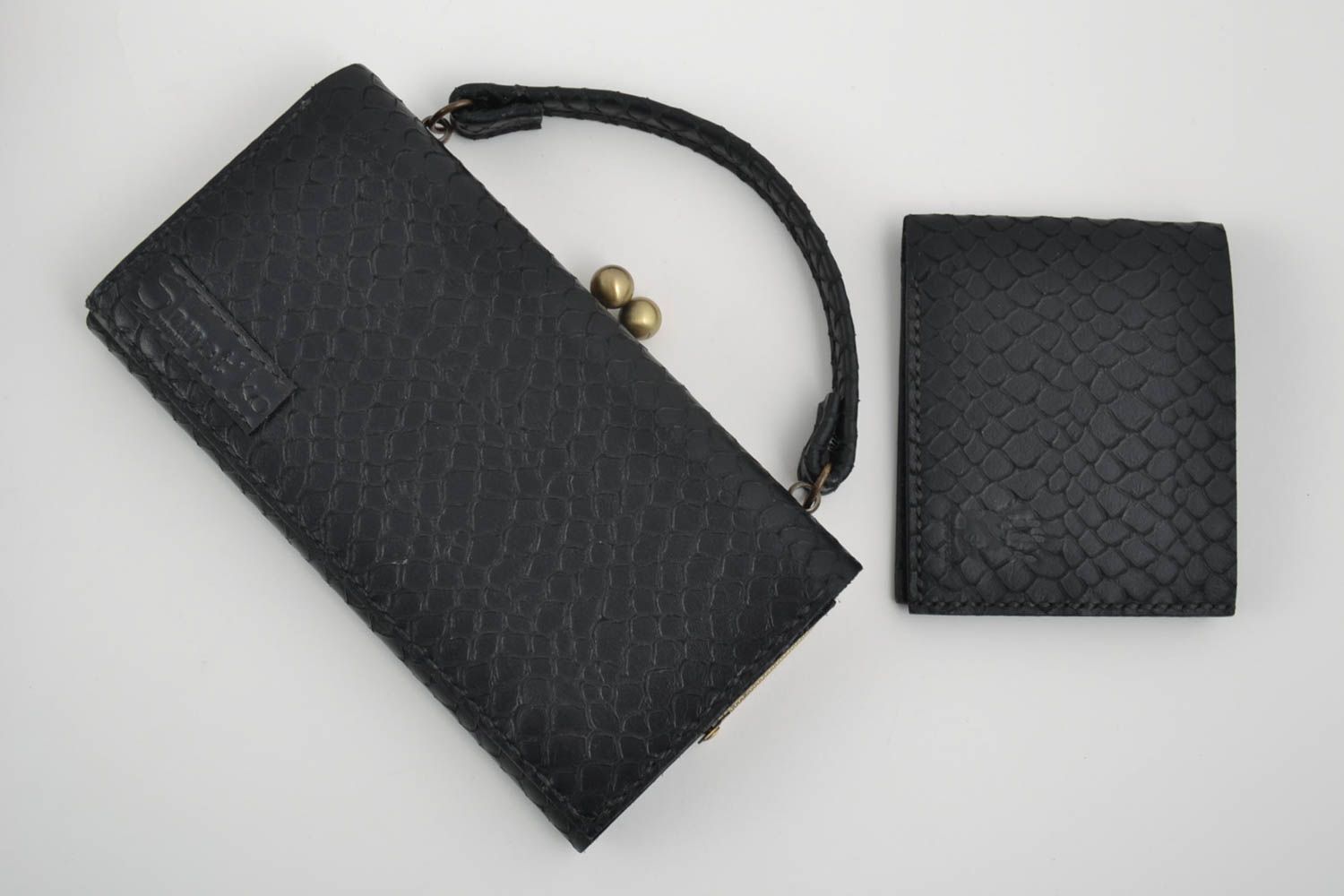 Клатч из кожи ручной работы мужское портмоне из кожи женская сумка черные фото 2