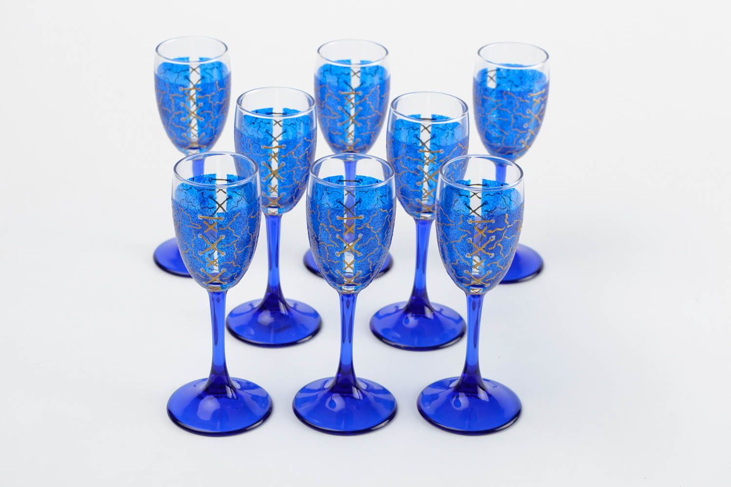 8 Verres shooter fait main Vaisselle en verre sur pieds bleus Art de la table photo 4