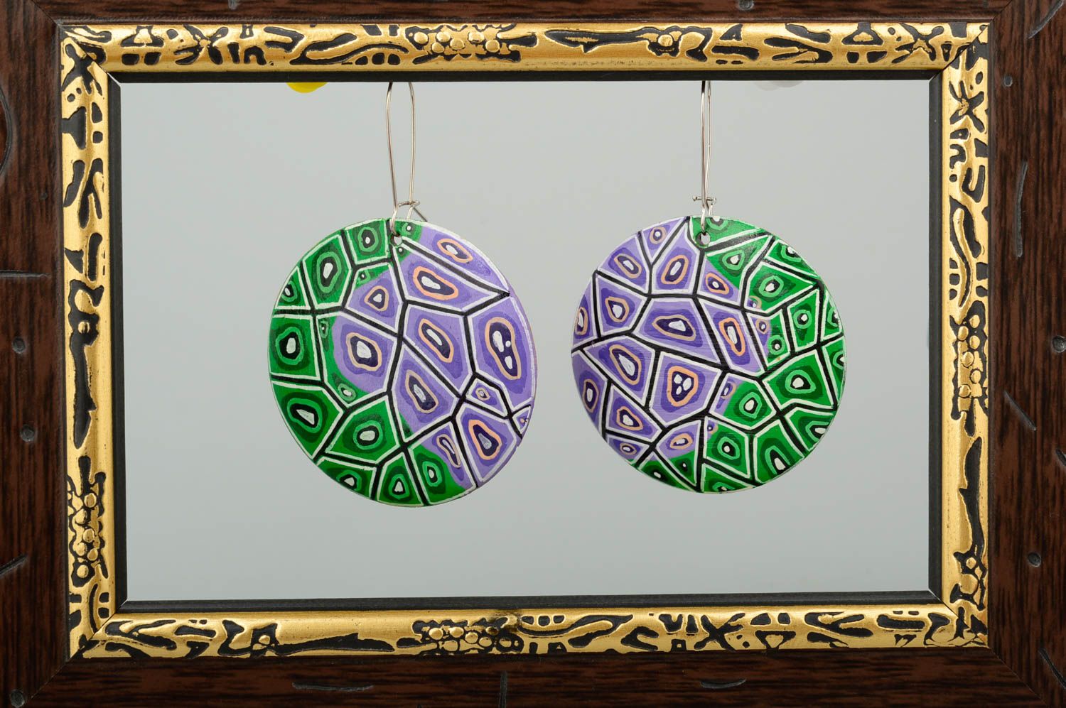 Ethnic earrings handmade wooden earrings with charms painted earrings for women photo 1