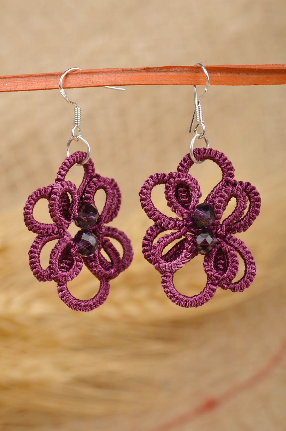 Handmade woven earrings tatting earrings designer accessories for women photo 1