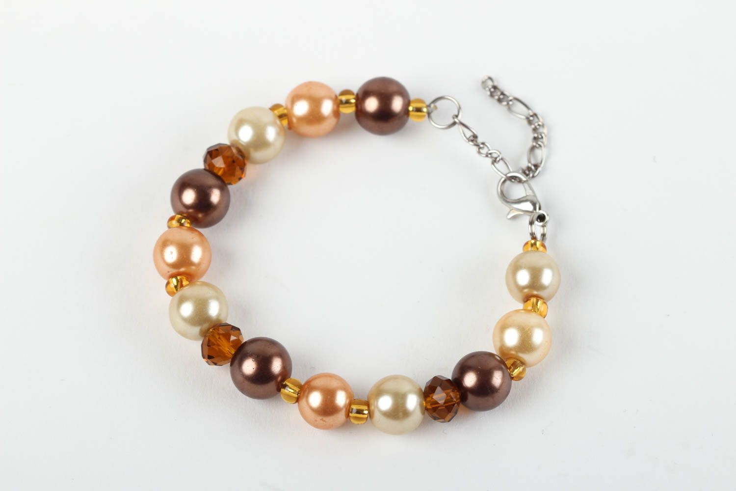 Glass brown and white beads adjustable bracelet for girls photo 2