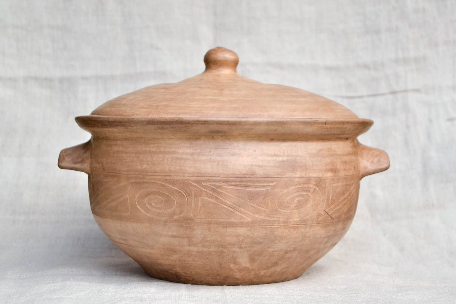 Topf aus Ton handgefertigt Deko für Küche Keramik Geschirr 3 L hellbraun 3 L foto 4
