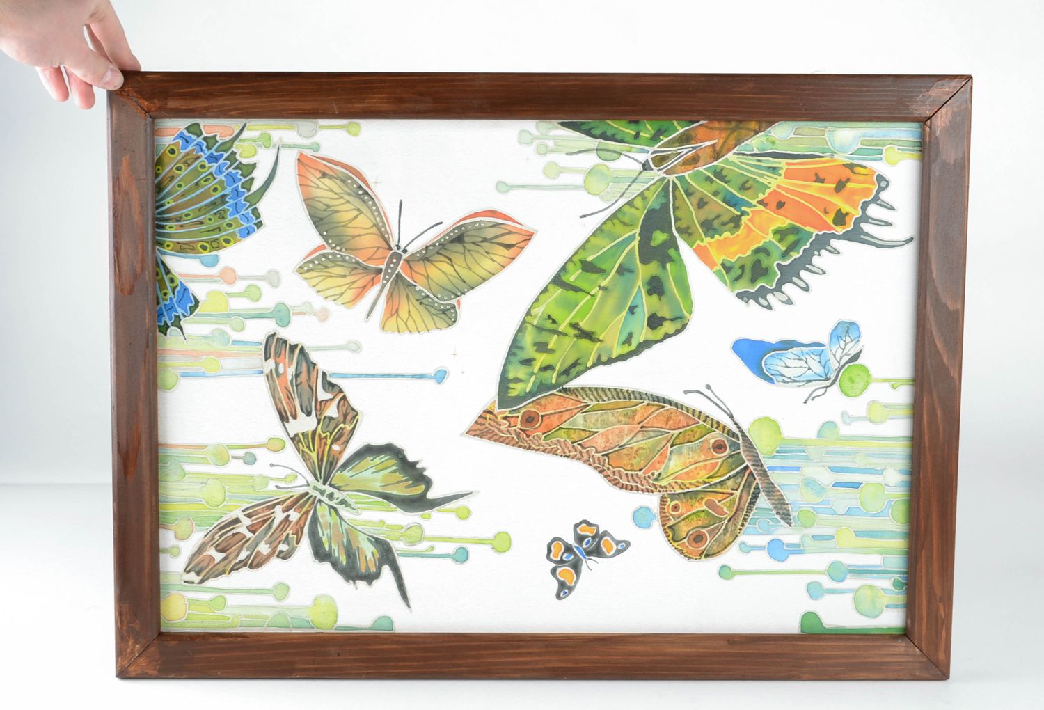 Картина в технике батик на ткани ручной работы Бабочки фото 1