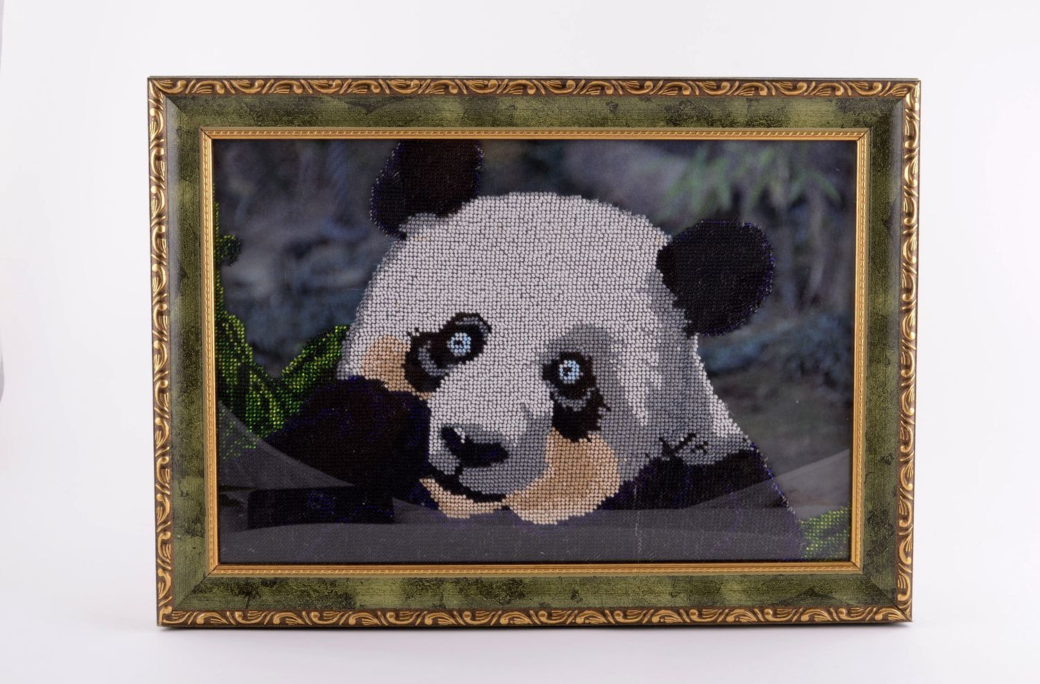 Cuadro bordado con abalorios decoración de interior regalo original Panda foto 1