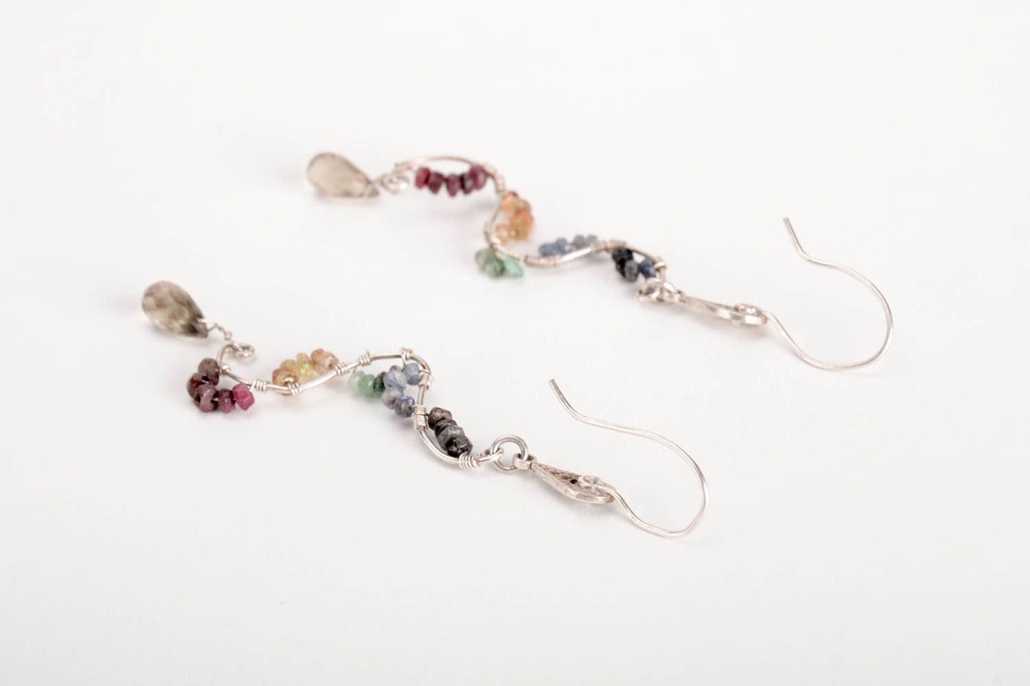 Handmade silver earrings with natural stones unusual luxury present for women photo 4