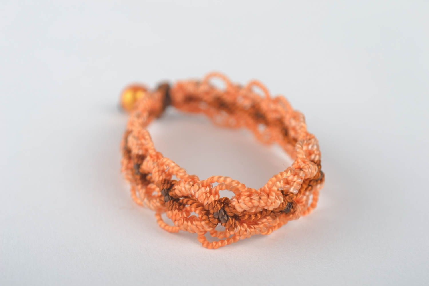 Браслет ручной работы оранжевый браслет на руку дизайнерское украшение макраме фото 3