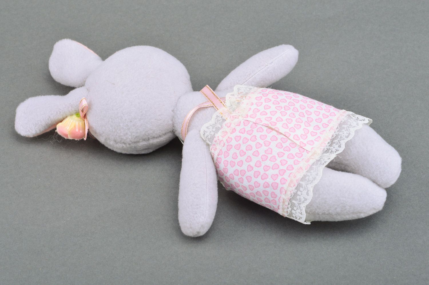 Handmade hypoallergenic fleece soft toy of lilac color for kids photo 5