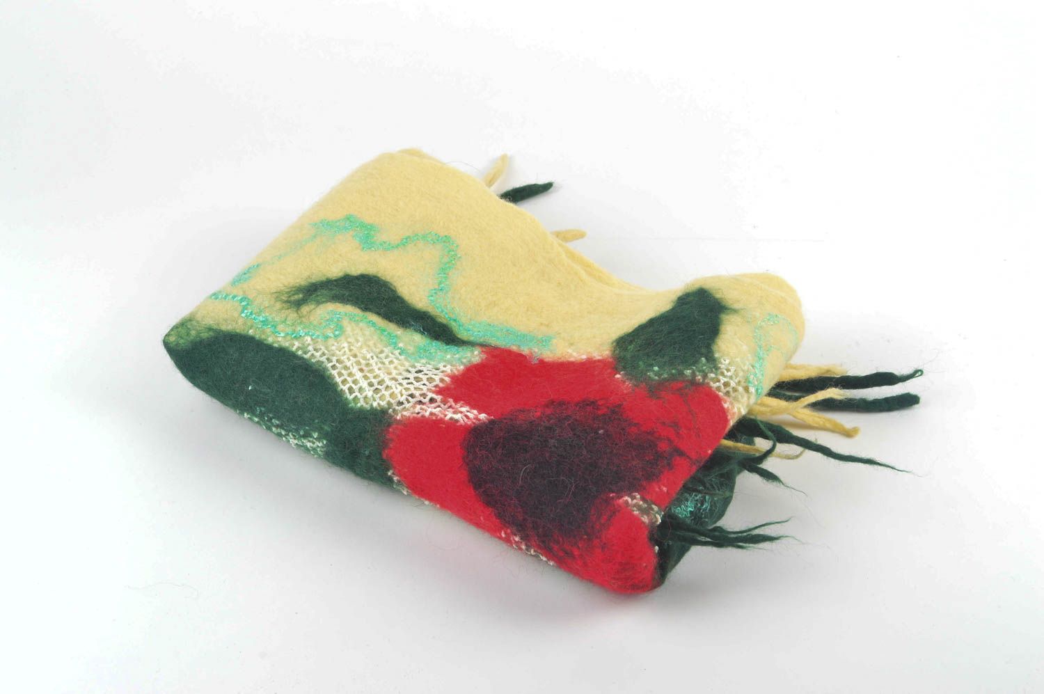 Woolen shawl handmade wool felted scarf winter accessories for women green scarf photo 4
