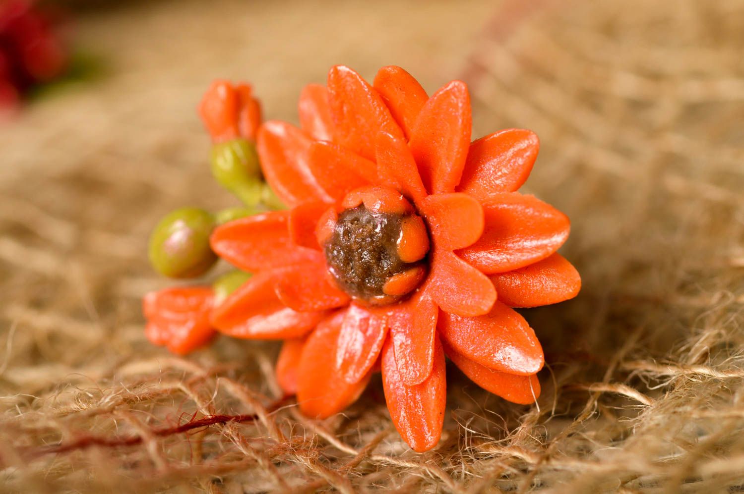 Bague fleur orange Bijou fait main en pâte polymère et métal Cadeau femme photo 1