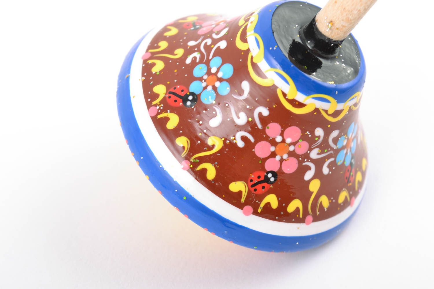 Beautiful designer wooden children's spinning top with painting handmade photo 5