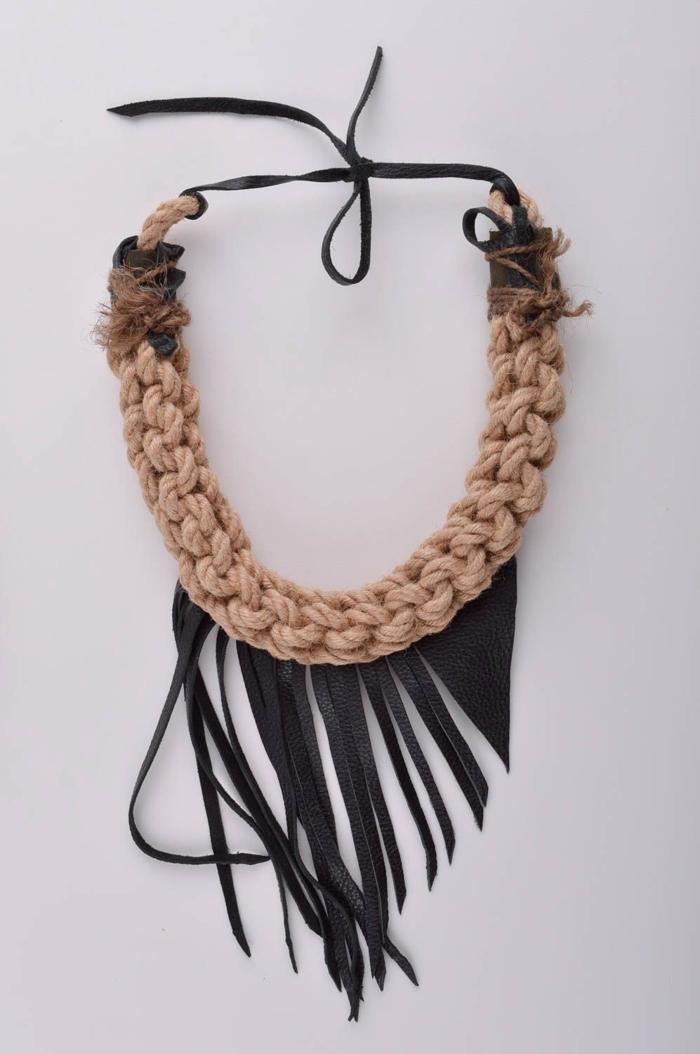 Handmade textile necklace stylish leather accessory beautiful necklace photo 2