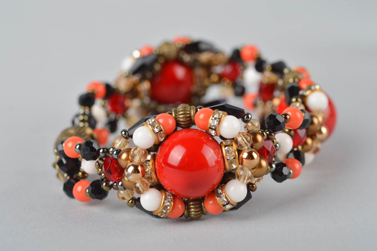 Brown, red, and white beads bracelet for women photo 5