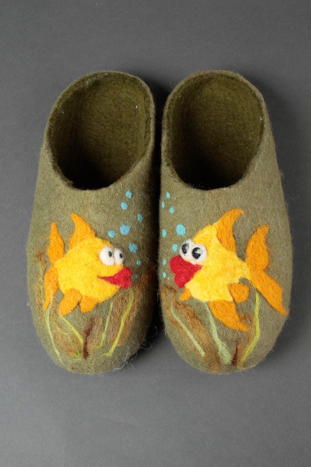 Handmade felted slippers home woolen slippers with fish warm stylish present photo 2