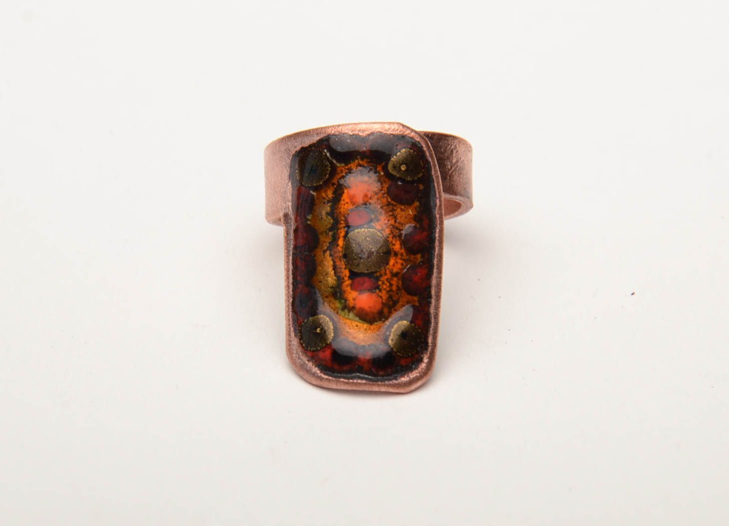 Copper ring with enamel painting as a gift for girl photo 2