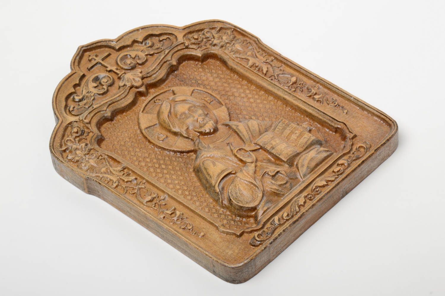 Icône religieuse en bois faite main avec accroches en métal décoration photo 2