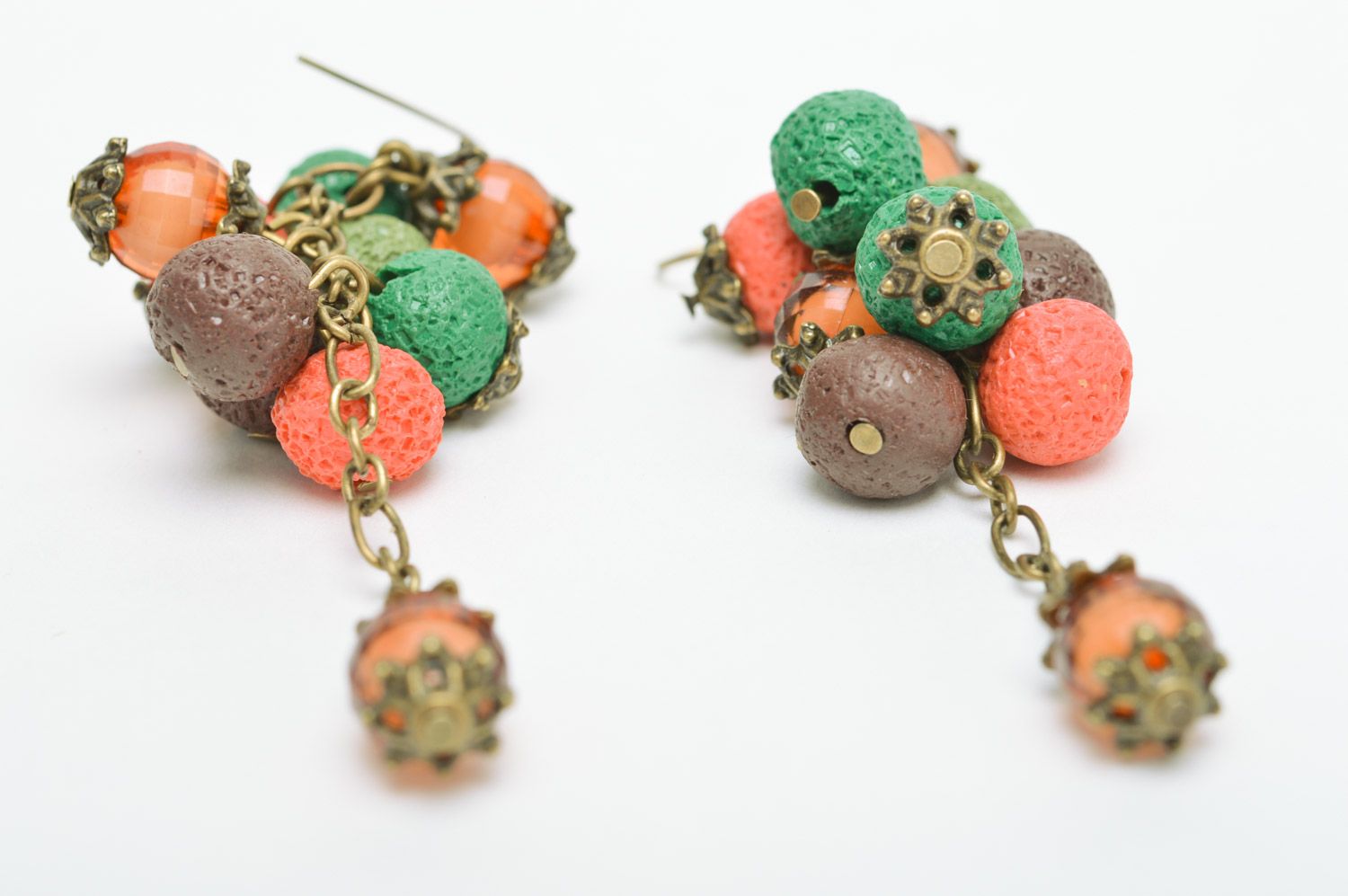 Colorful handmade earrings with charms made of polymer clay for romantic girl photo 5