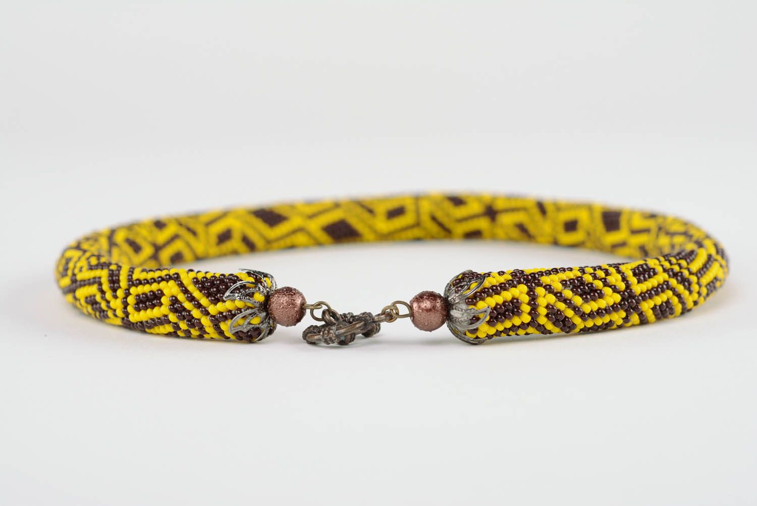 Beaded cord necklace Lemon in chocolate photo 1