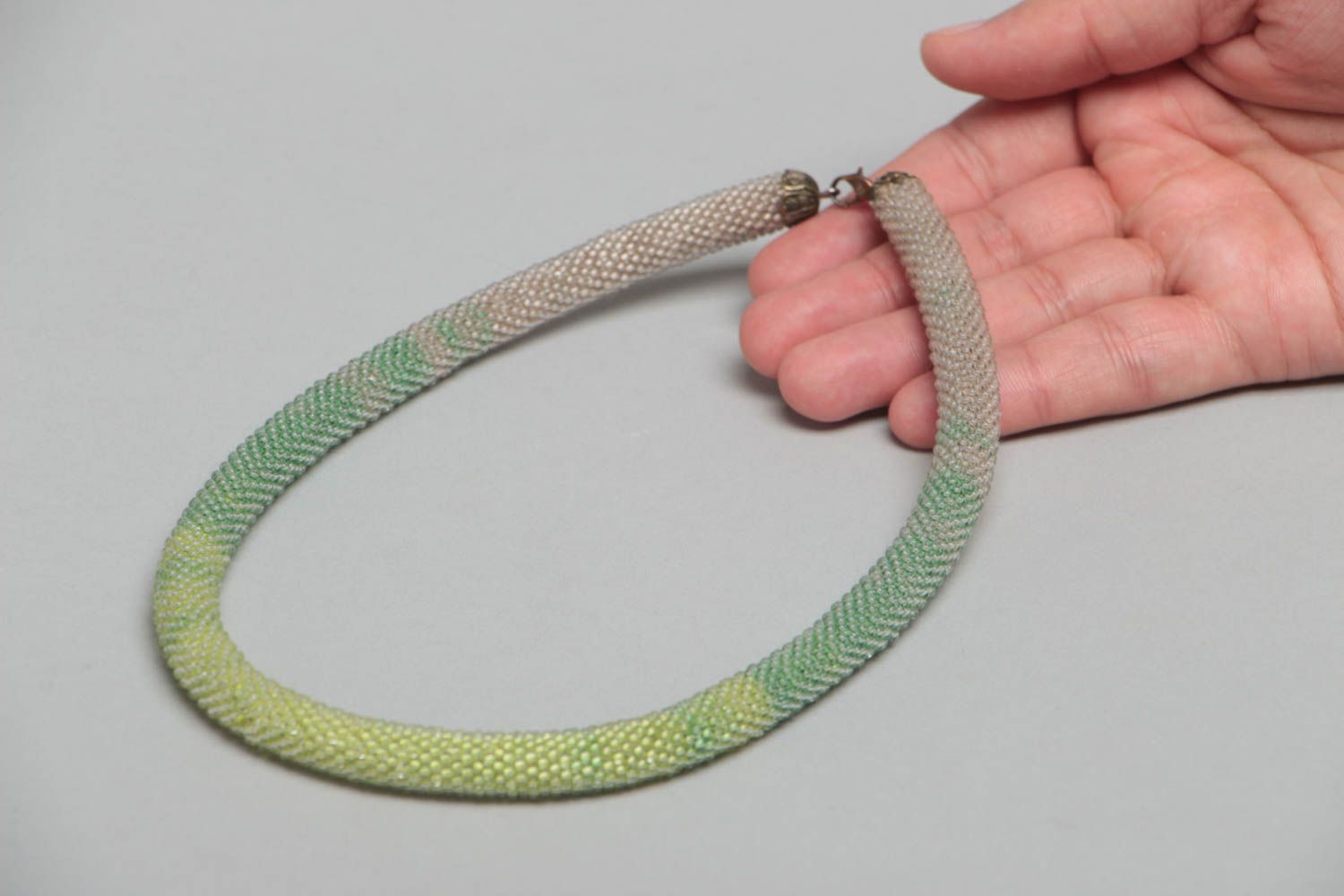 Handmade designer beaded cord necklace with pastel colors transitions photo 5