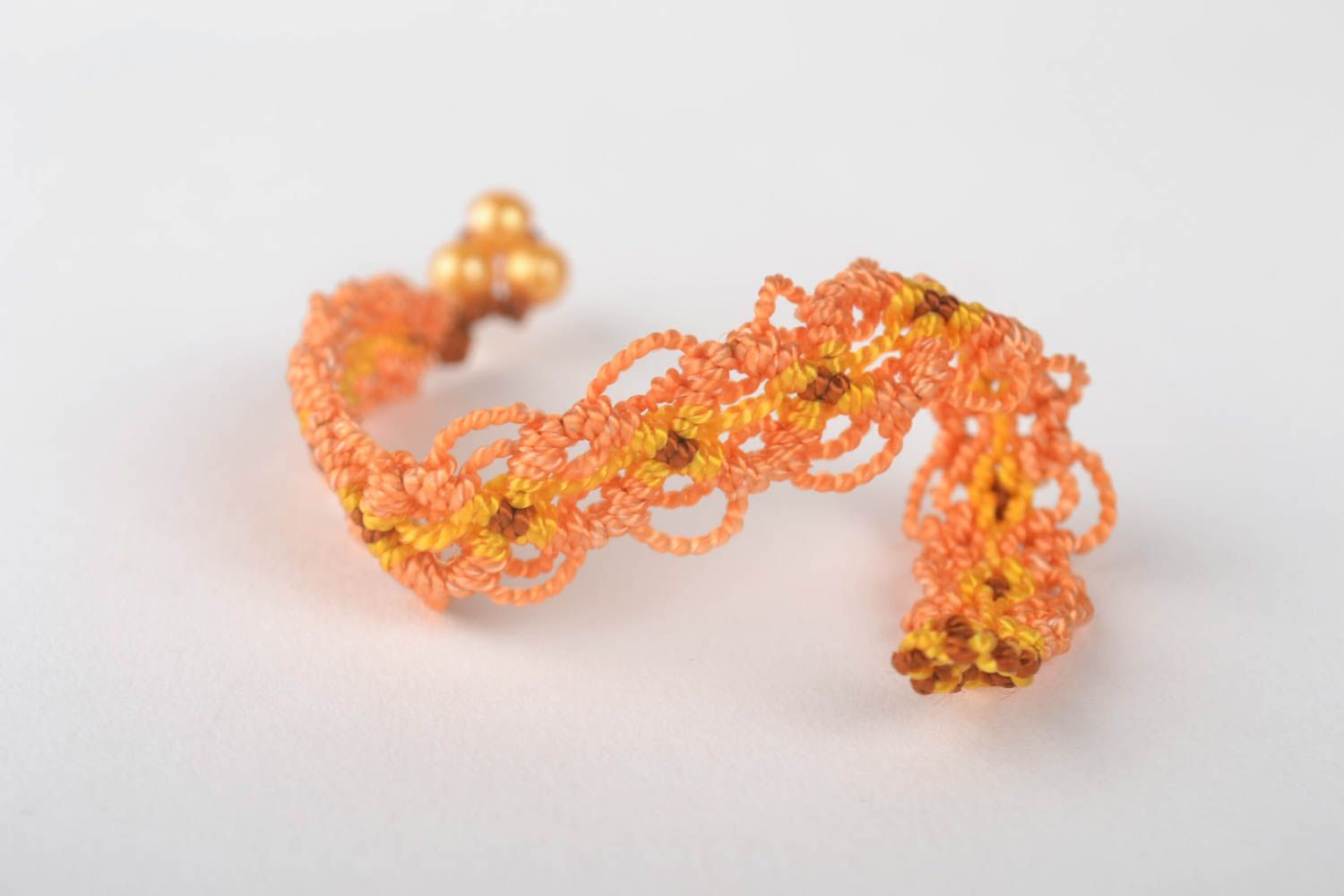 Bracelet textile Bijou fait main tressé fils macramé orange Accessoire femme photo 3
