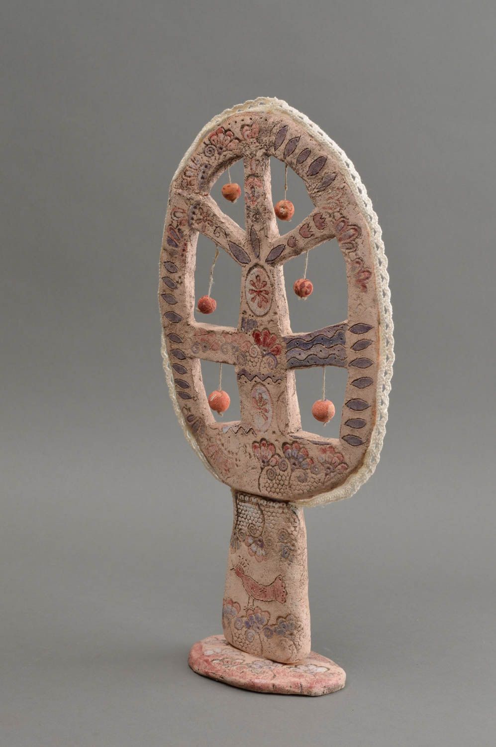 Статуэтка из шамотной глины расписанная глазурью ручной работы Дерево желаний фото 2