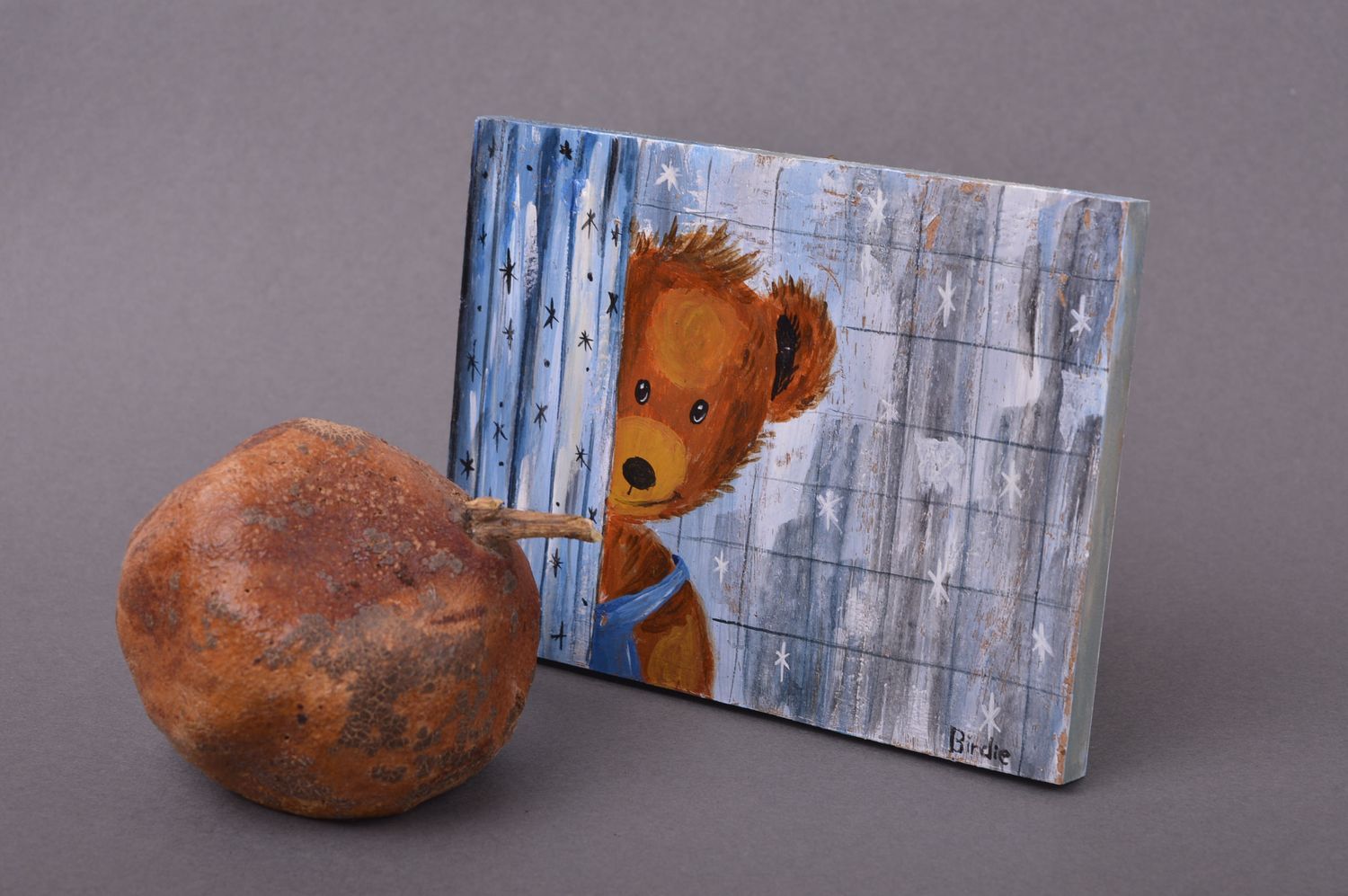 Панно на стену подарок ручной работы деревянный декор на стену расписной Мишка фото 1