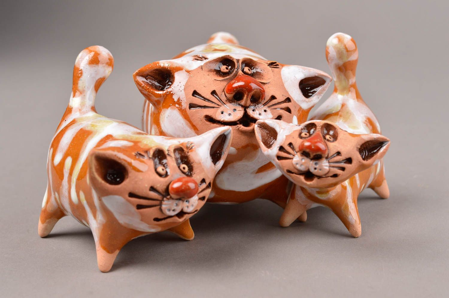 Handgefertigt Figuren Set Ton Tiere Keramik Deko originelle Geschenke 3 Stück foto 5