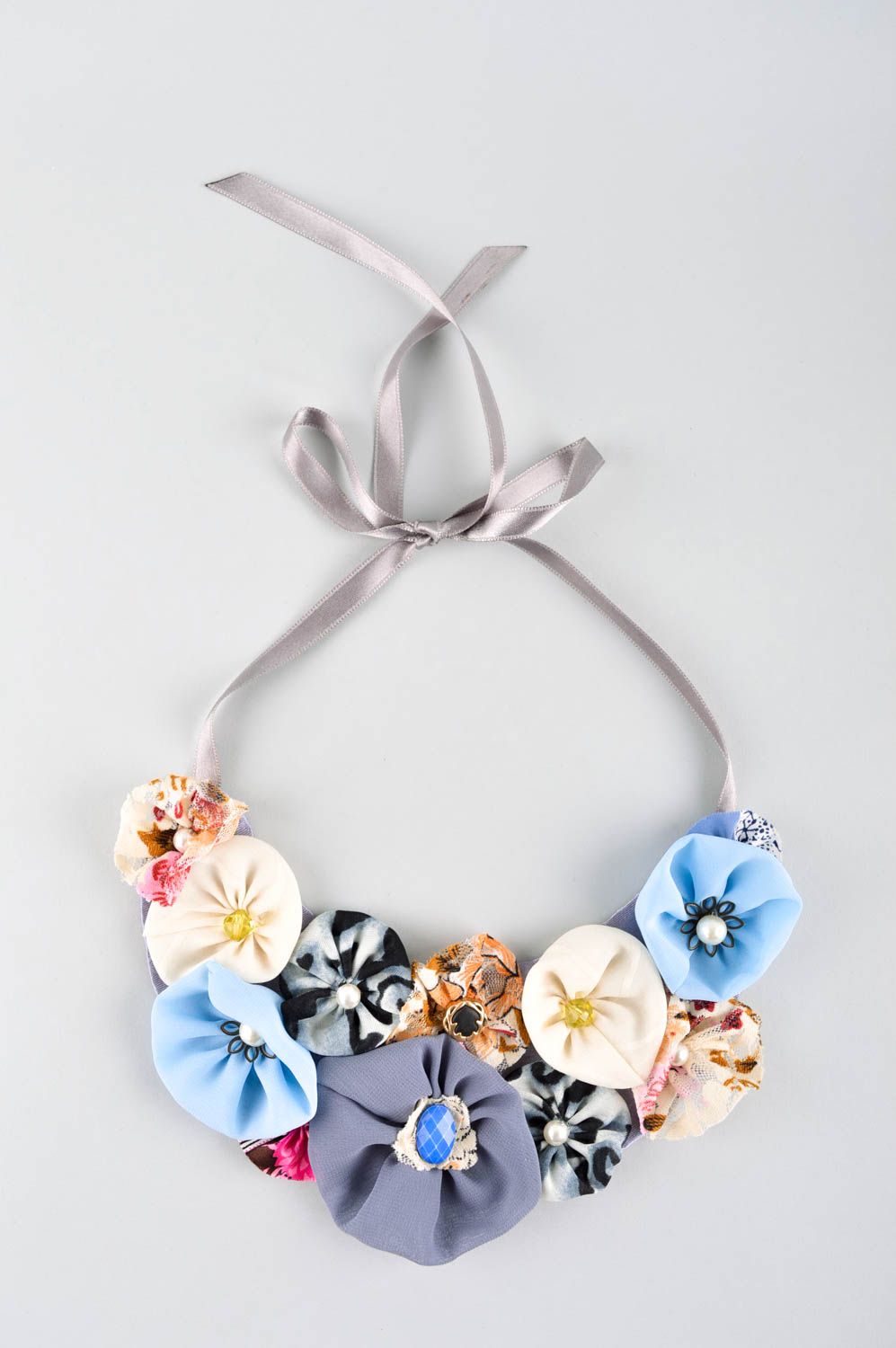 Collier plastron Bijou fait main textile avec fleurs original Cadeau femme photo 2