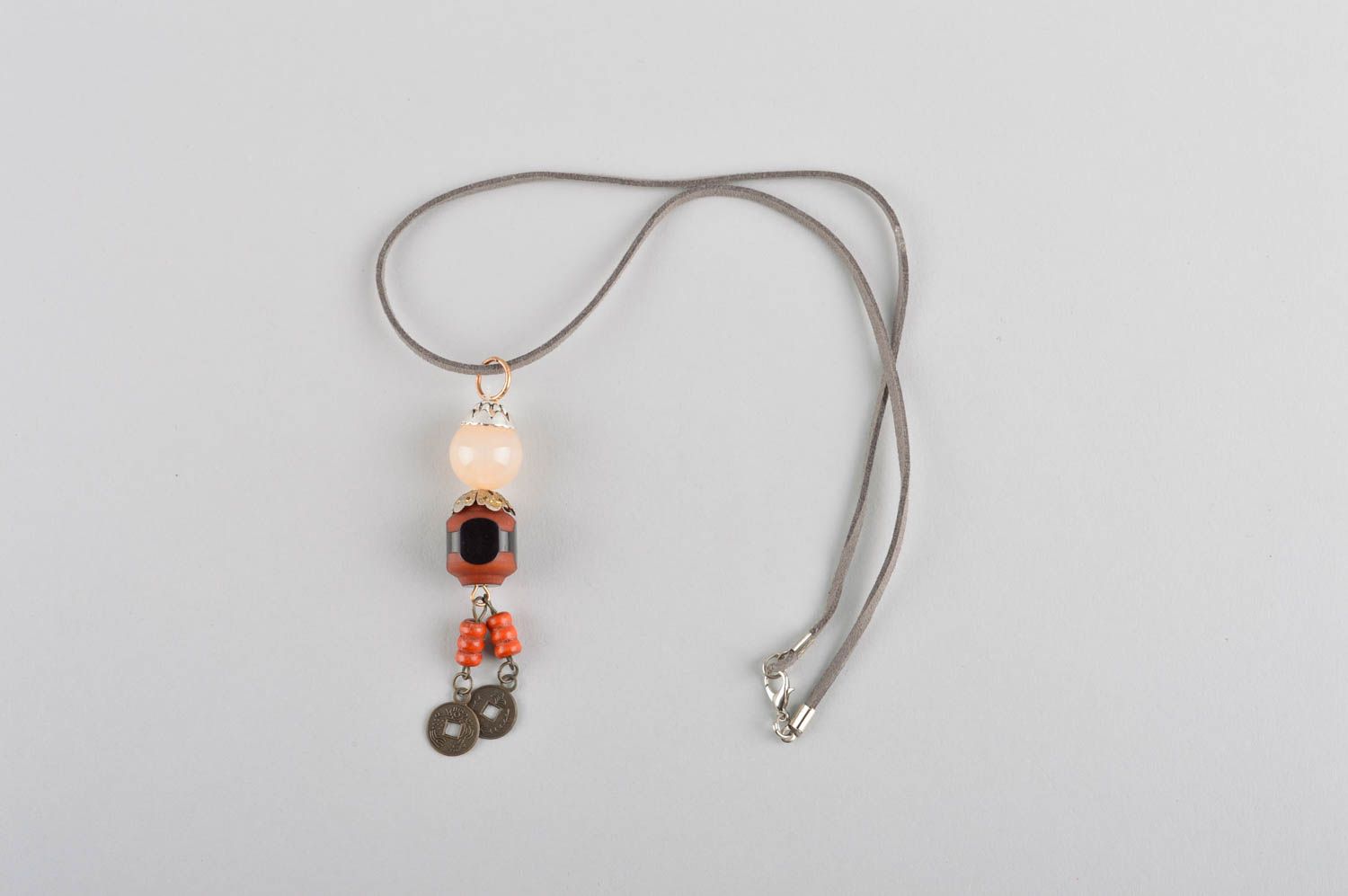 Wooden pendant handmade beaded pendant for women cord pendant fashion jewelry photo 3