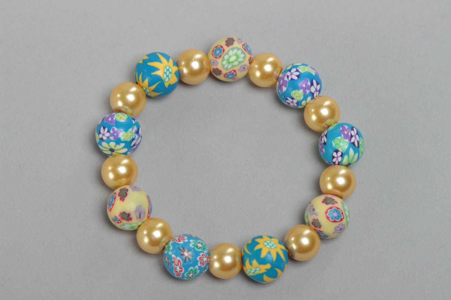 Bracelet pour fille bijou original en pâte polymère joli multicolore fait main photo 3