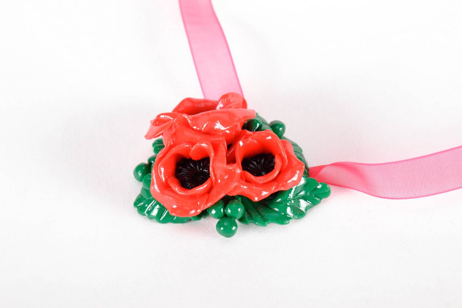 Pendant made of polymer clay Poppies photo 1