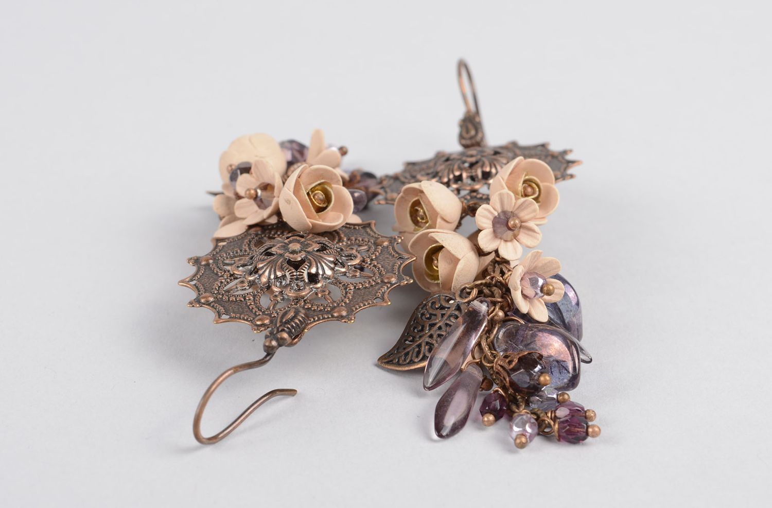 Boucles d'oreilles fleurs Bijou fait main pâte polymère métal Cadeau pour femme photo 5