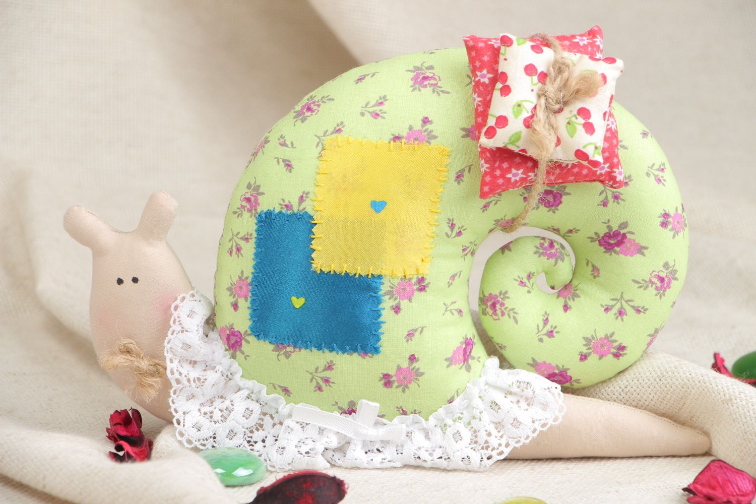 Handmade fabric soft toy for children Snail photo 5