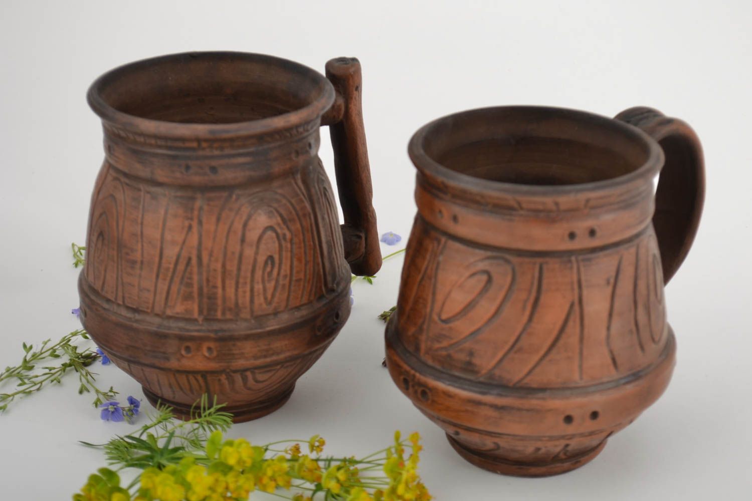 Beautiful homemade designer molded clay beer mugs set 2 pieces  photo 1