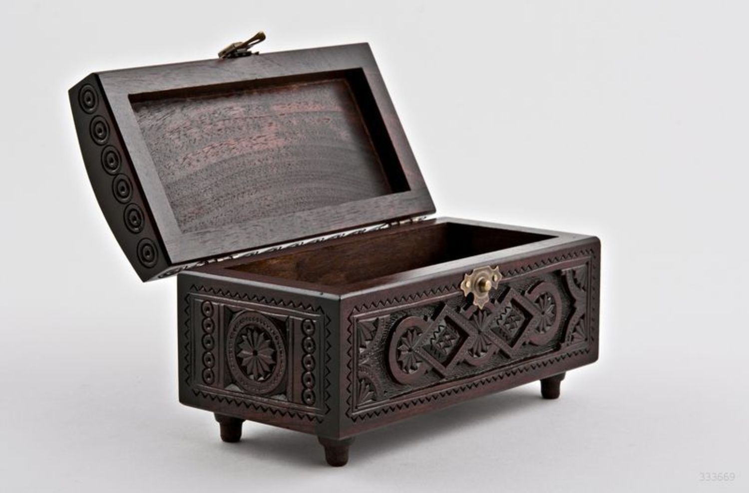 Carved wooden box with a lock photo 3