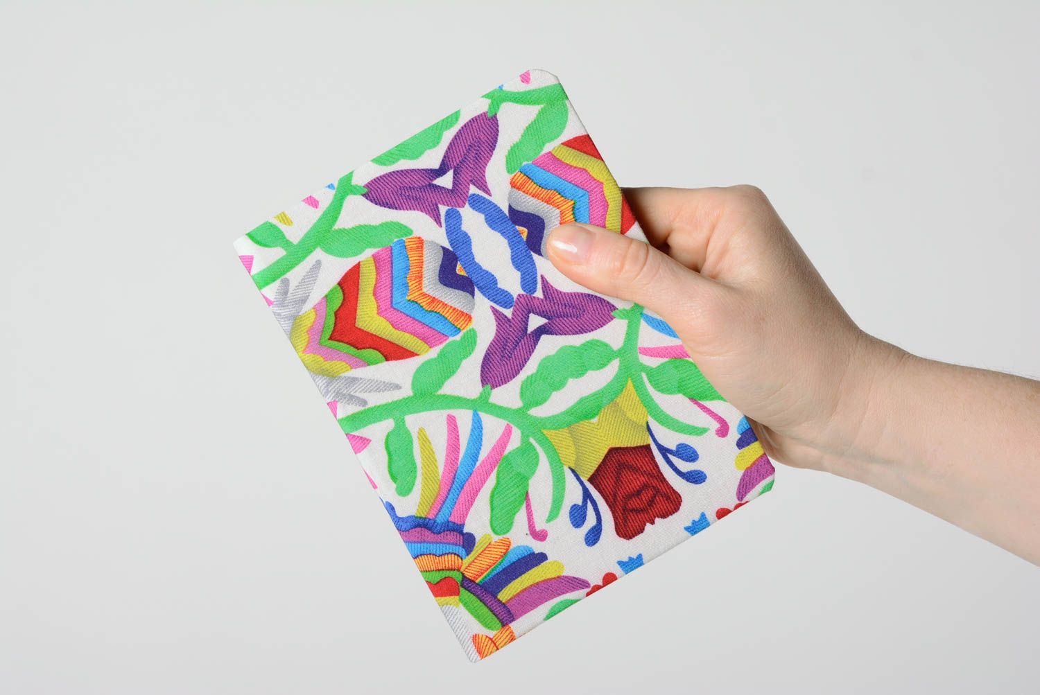 Handmade designer decorative notebook with bright ornamented soft fabric cover  photo 3