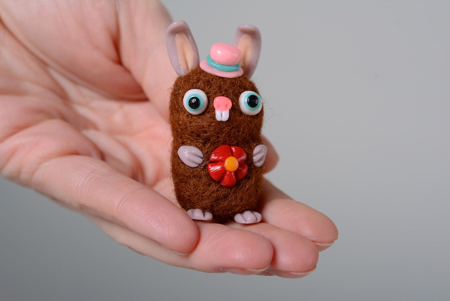 Handmade felted wool miniature toy rabbit photo 5