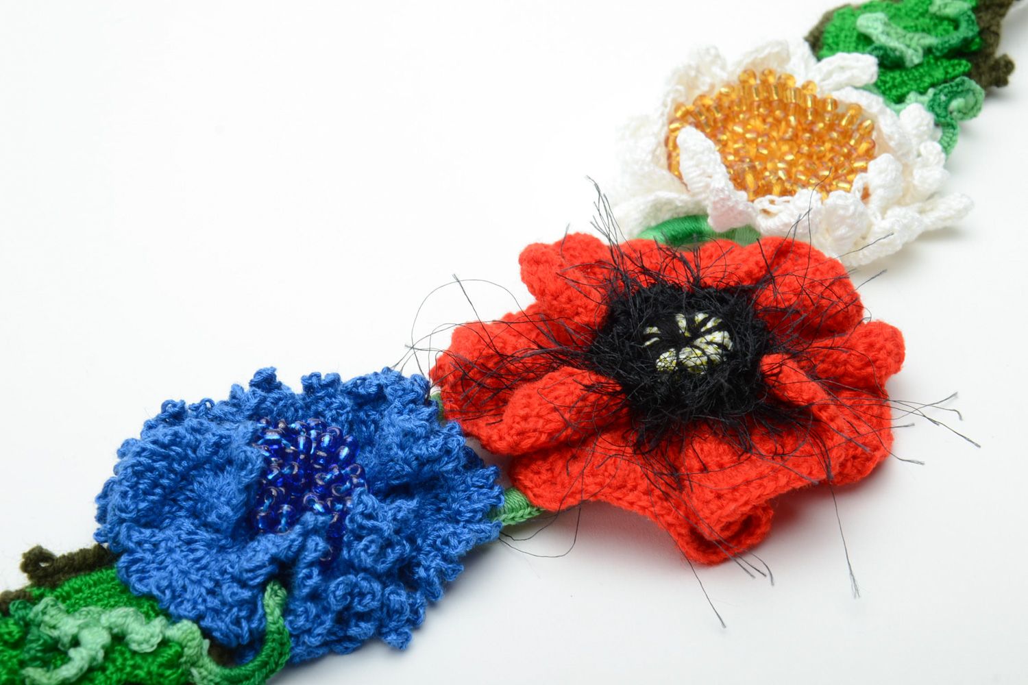 Ceinture tricotée au crochet avec fleurs faite main originale pour femme photo 4