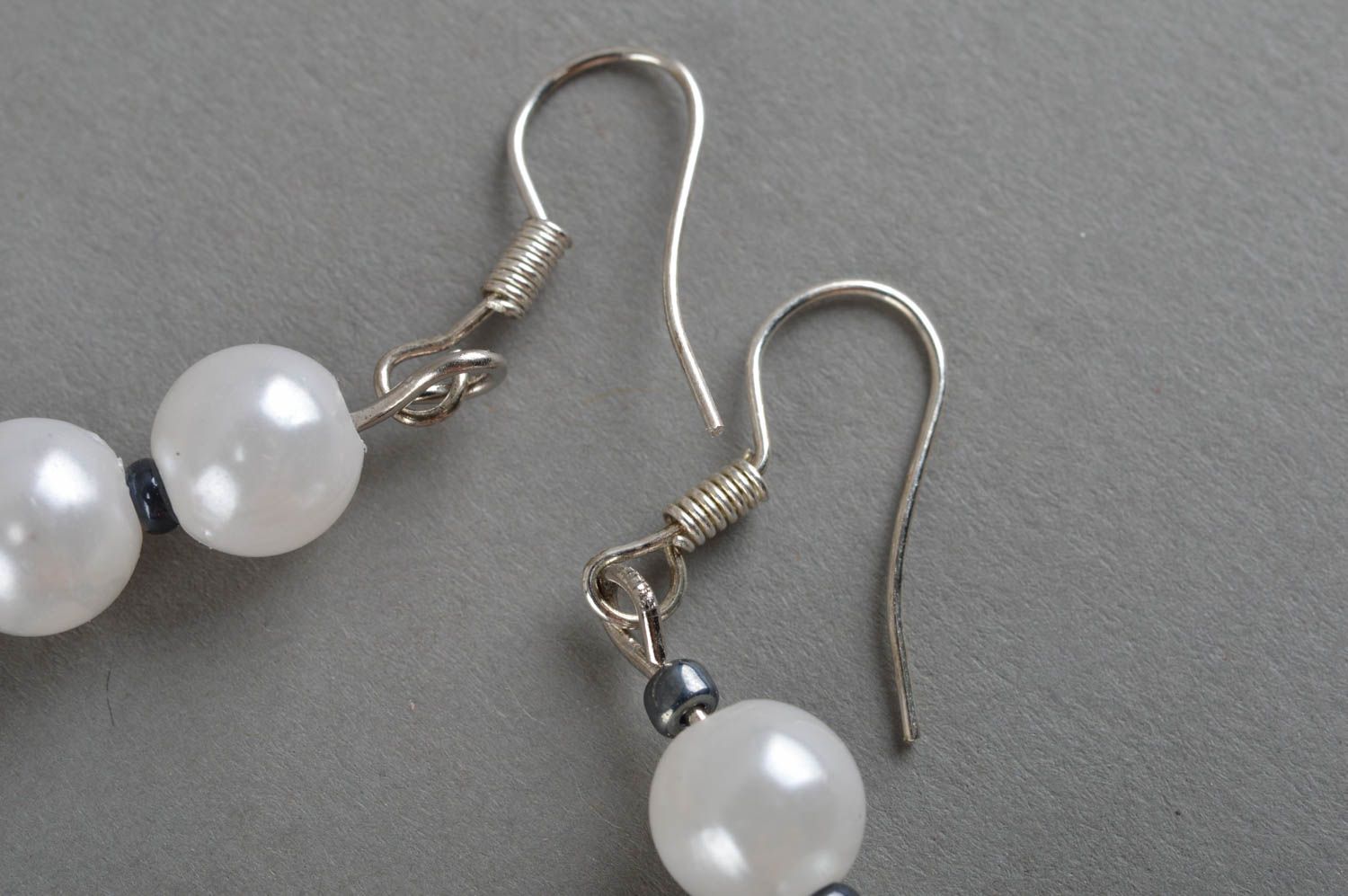 Handmade white earrings beaded woven jewelry stylish designer accessories photo 4