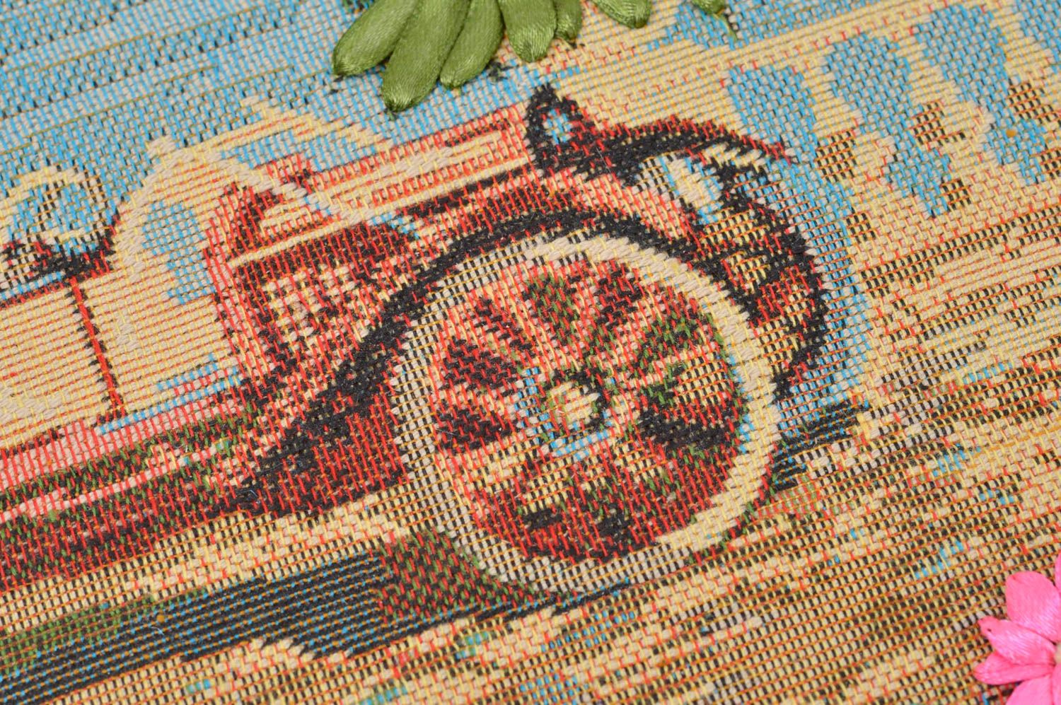 Handmade Textil Wandbild Haus Deko originell künstlerisch Wand Deko grell foto 4