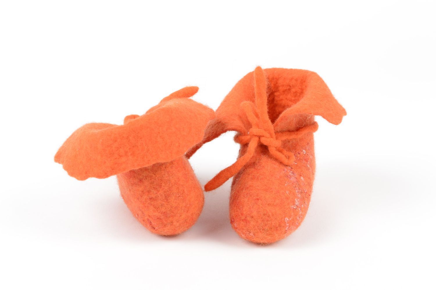 Детские пинетки ручной работы домашняя обувь теплые пинетки из войлока оранжевые фото 4
