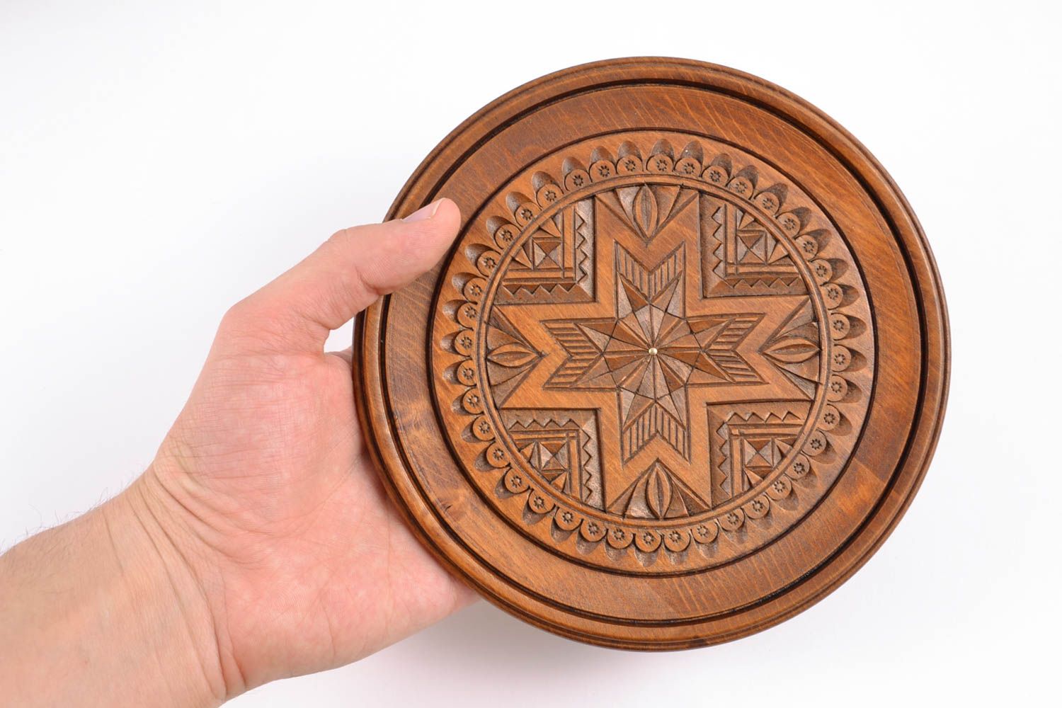 Decorative carved wooden plate photo 2