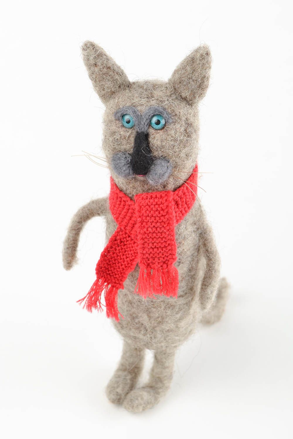 Peluche chat avec écharpe Jouet fait main en laine feutrée Cadeau enfant photo 4